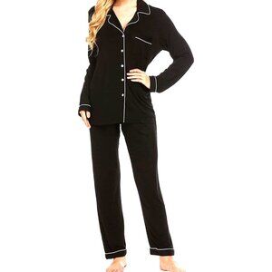 NWOT Ekouaer Pajamas S Black Long Sleeve Sleepwear‎ Soft Button Loungewear Pjs